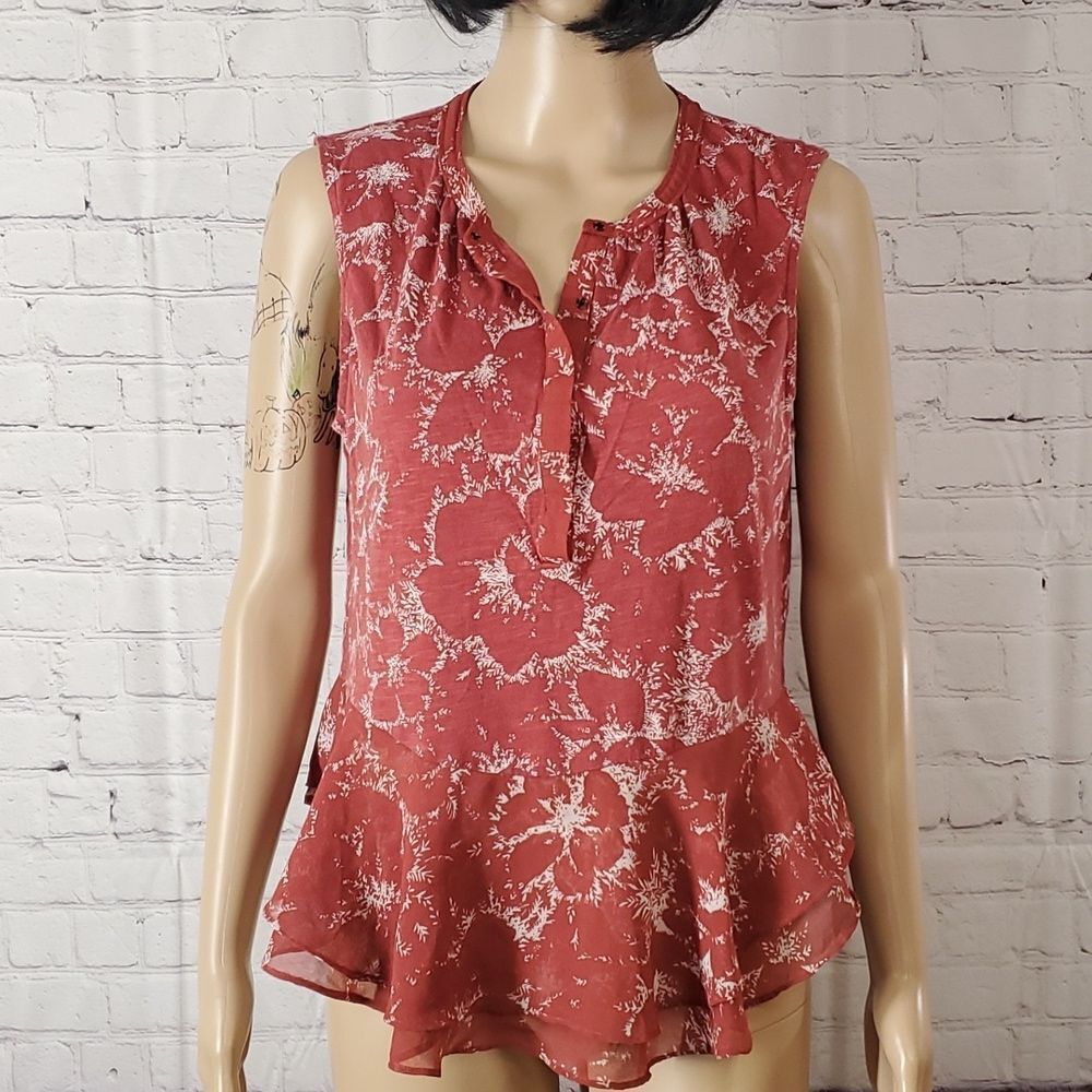 Lucky Brand Sleeveless Terracota Floral Poppies Flowy Button Neck Tank Sz M - Picture 8 of 14